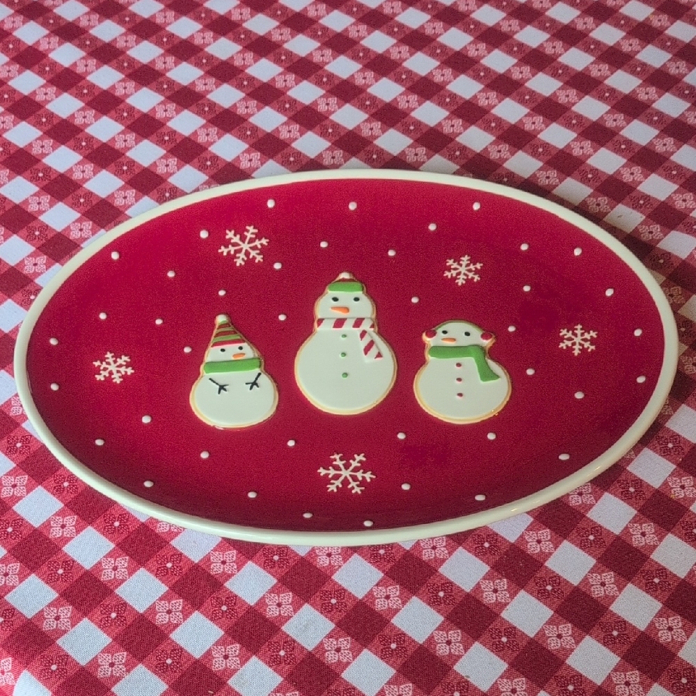 Hallmark Red Snowman Holiday Platter Nwot